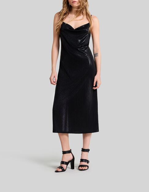 Schwarzes Midi-Damenkleid mit schmalen Tr&auml;gern - IKKS