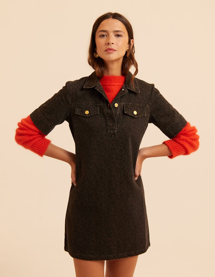 Vestido vaquero marrón leopardo I.Code-9 Vestido vaquero marrón leopardo I.Code-9