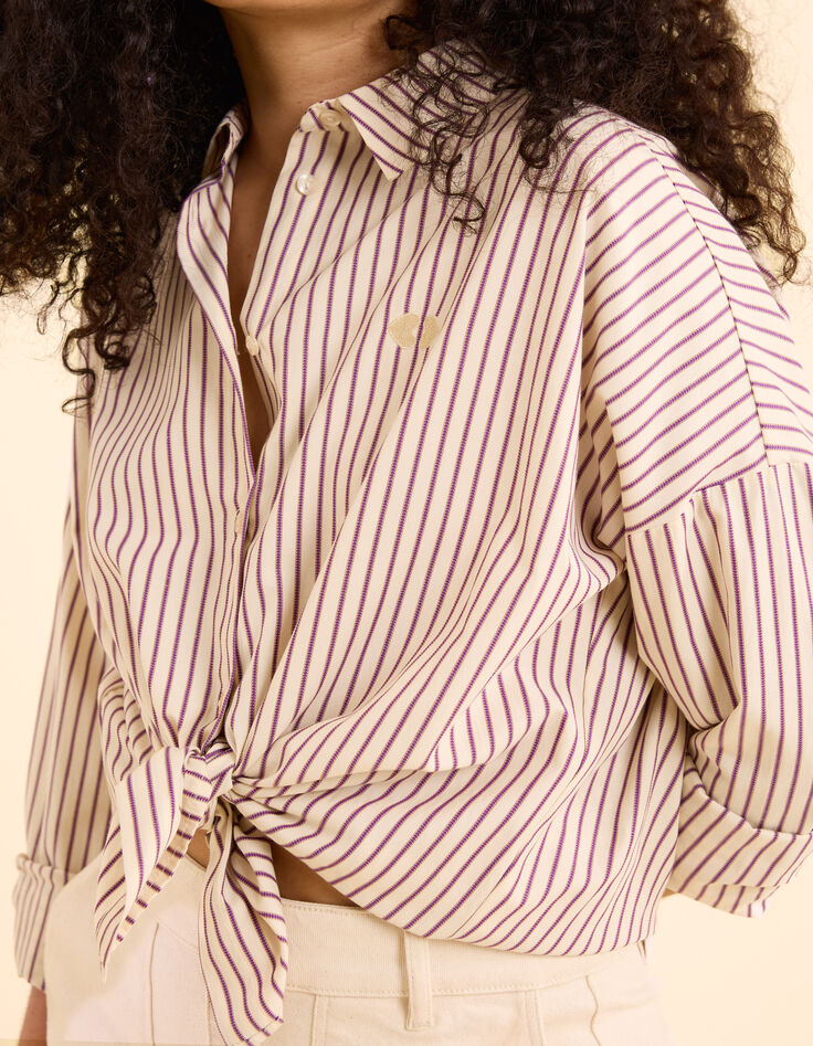 ikks Chemise écrue rayée dark purple brodée cœur I.Code