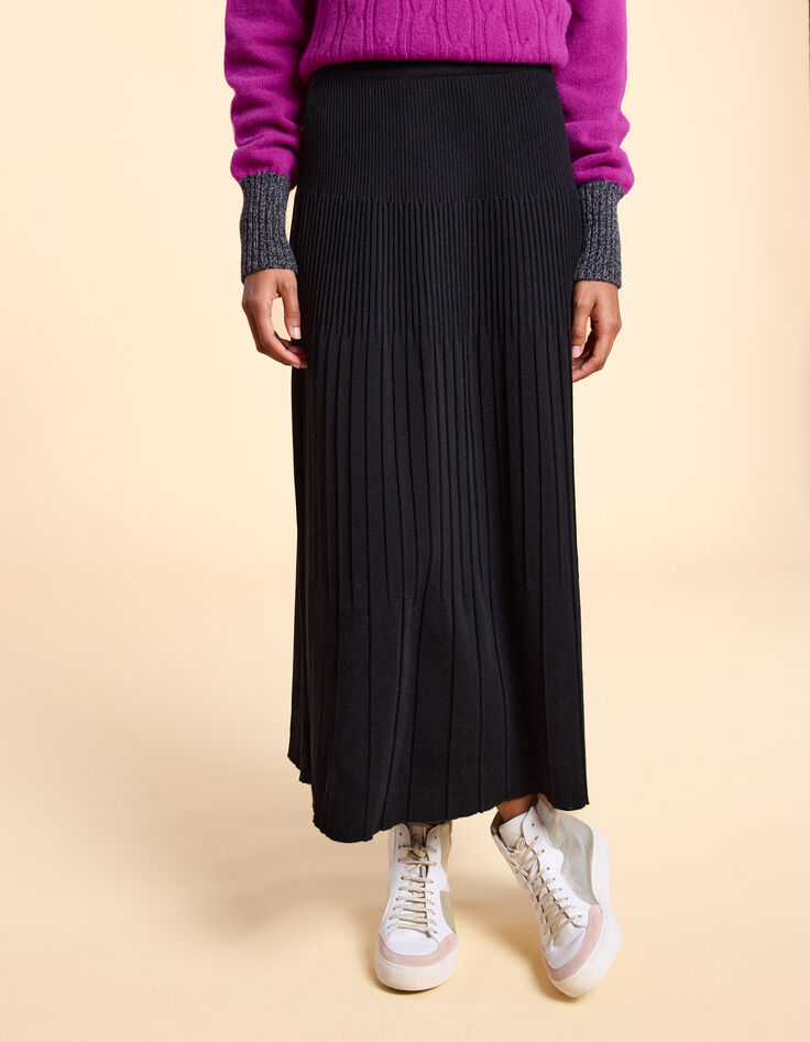 Zwarte midi-plooirok tricot I.Code x Lafrançaise-2