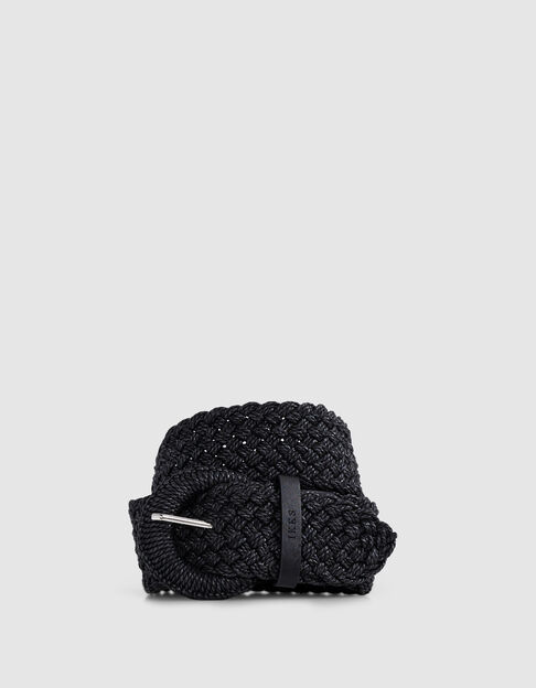 Ceinture large noire raphia tress&eacute; Femme - IKKS