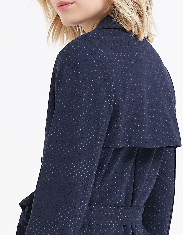I.Code navy minimalist jacquard knit trench coat-4
