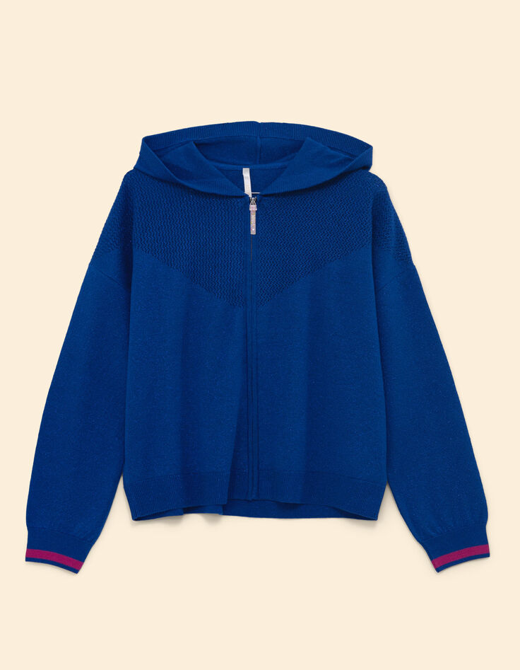 Cardigan zippé à capuche bleu tricot lurex I.Code-7