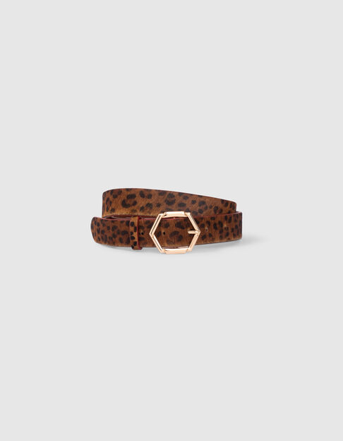 I.Code fawn leopard-look leather belt