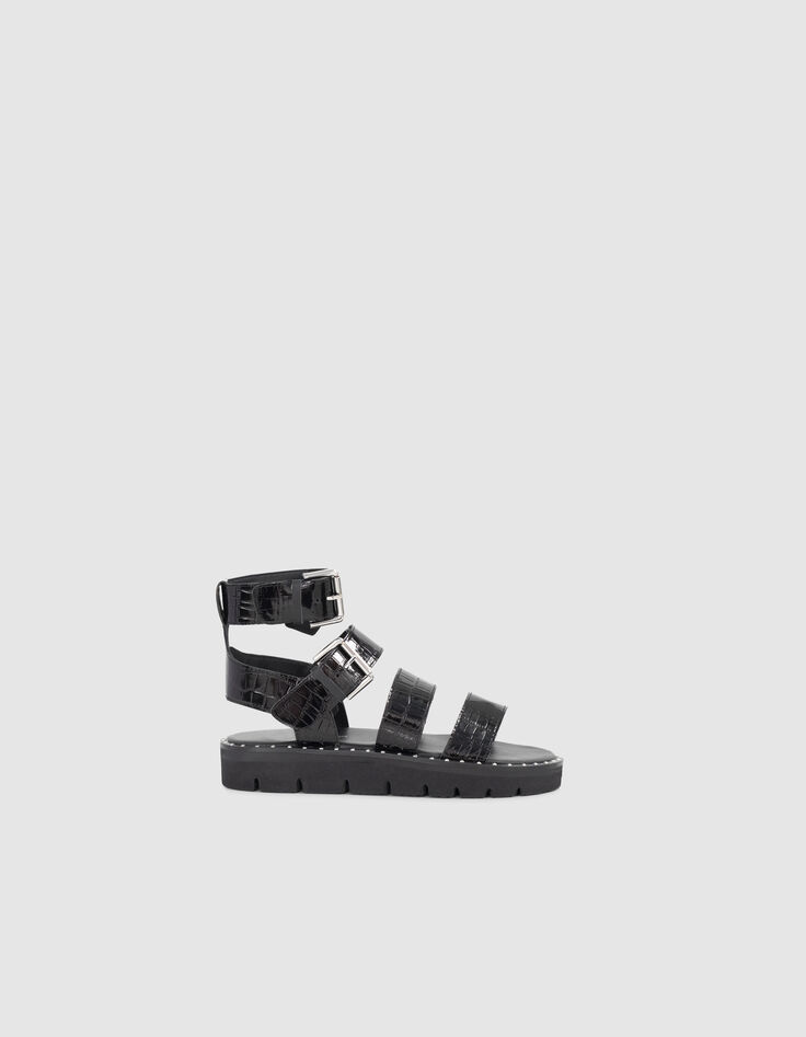 Sandales noires en cuir verni embossé croco I.Code-2