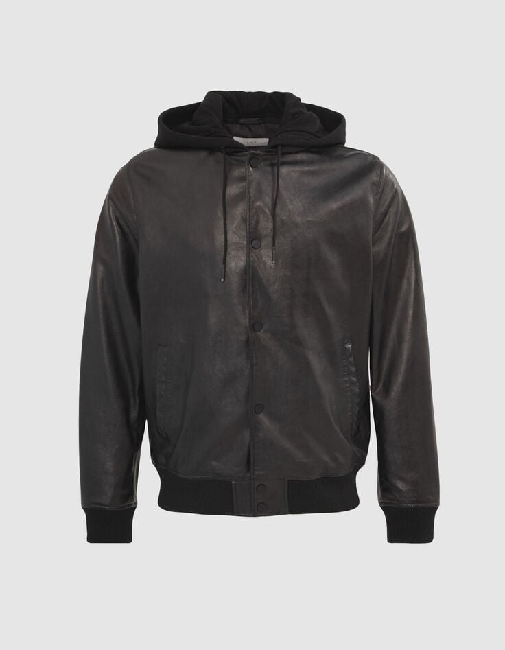 Schwarze Herrenbomberjacke aus Leder mit Futter-7