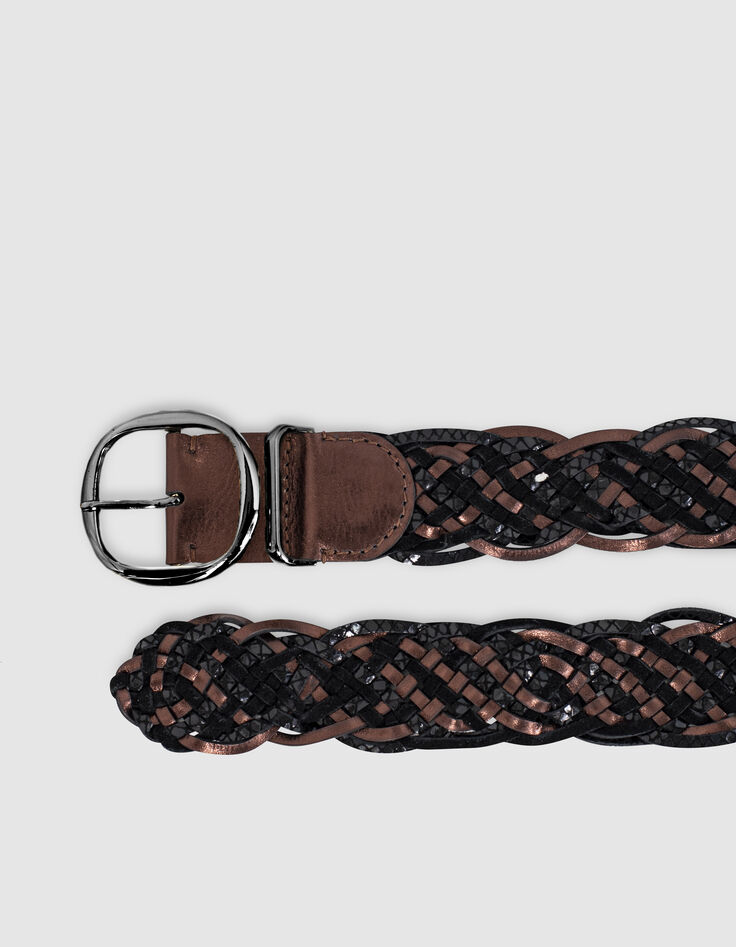 Schwarzer und brauner Metallic-Flechtledergürtel I.Code-3