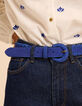 Cinturón de piel de terciopelo azul con bordes trenzados I.Code-2