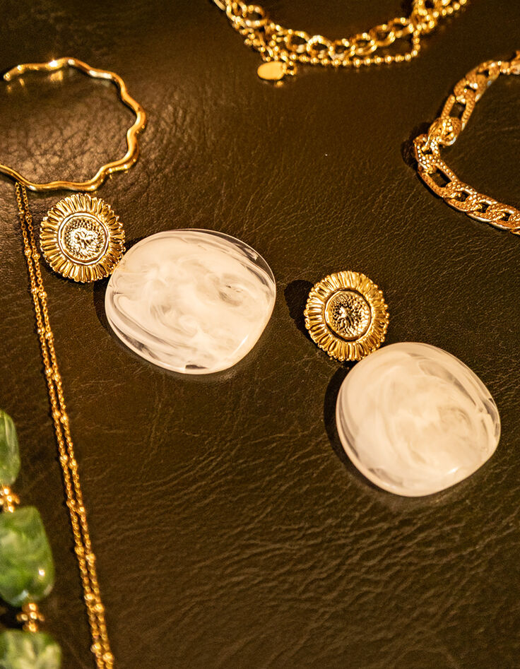 I.Code ecru medallion and resin earrings-4