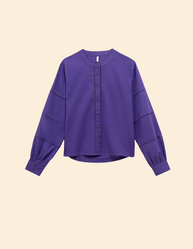 Blouse violette d&eacute;tails ajour&eacute;s Femme-1