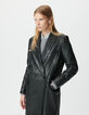 Schwarzer, langer Oversize-Damenledermantel-4