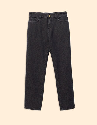 I.Code brown denim straight jeans leopard print HELENA