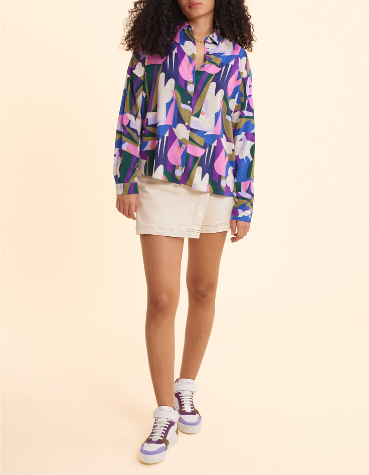 Chemise beige visuel floral graphique I.Code x THE FEEBLES-6 Chemise beige visuel floral graphique I.Code x THE FEEBLES-6