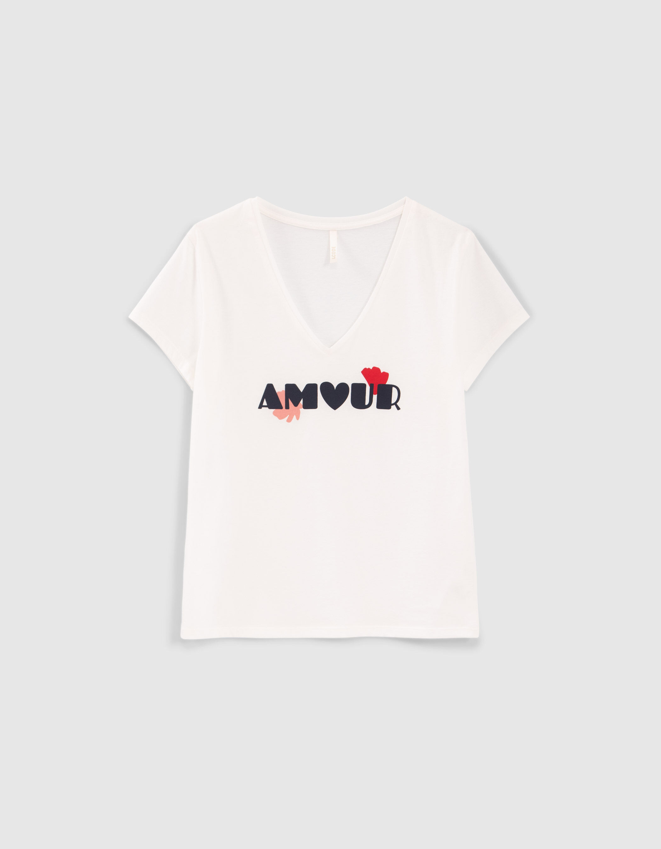 Camiseta blanca cuello pico mensaje I.Code