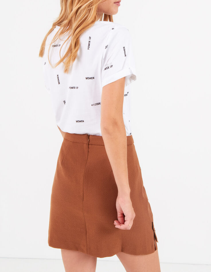I.Code caramel short skirt with press studs on sides-2