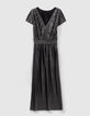 Langes silbernes Damen-Plisseekleid-5
