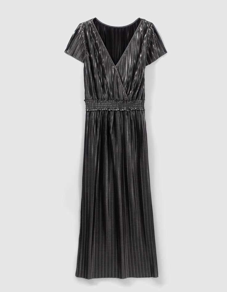 Langes silbernes Damen-Plisseekleid-5