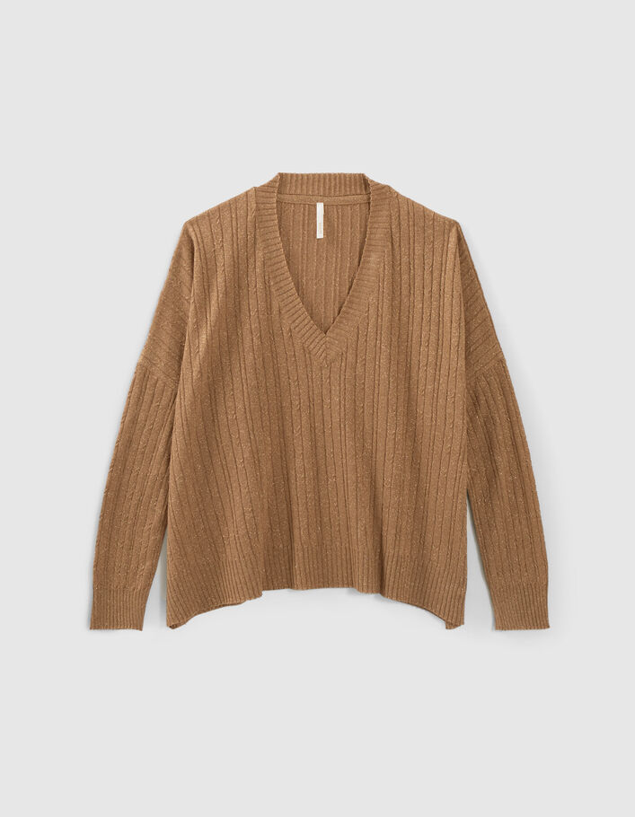 I.Code sand lurex cable knit sweater - I.CODE