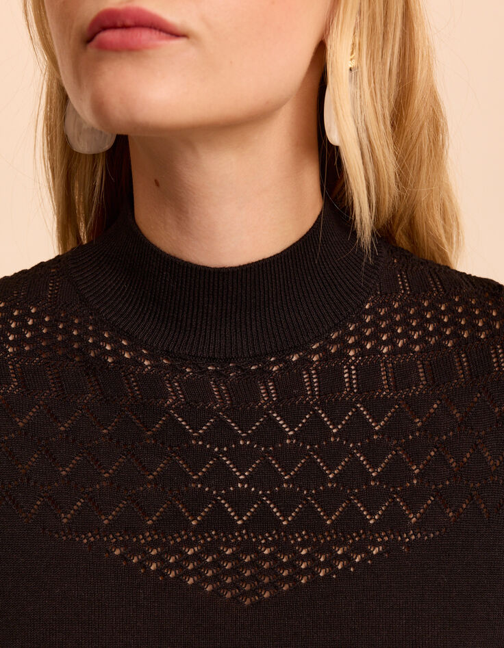 Pull cape noir tricot fin points ajourés CECILE I.Code-8
