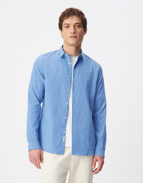 Herren EASY CARE slim blau gestreiftes Hemd - IKKS