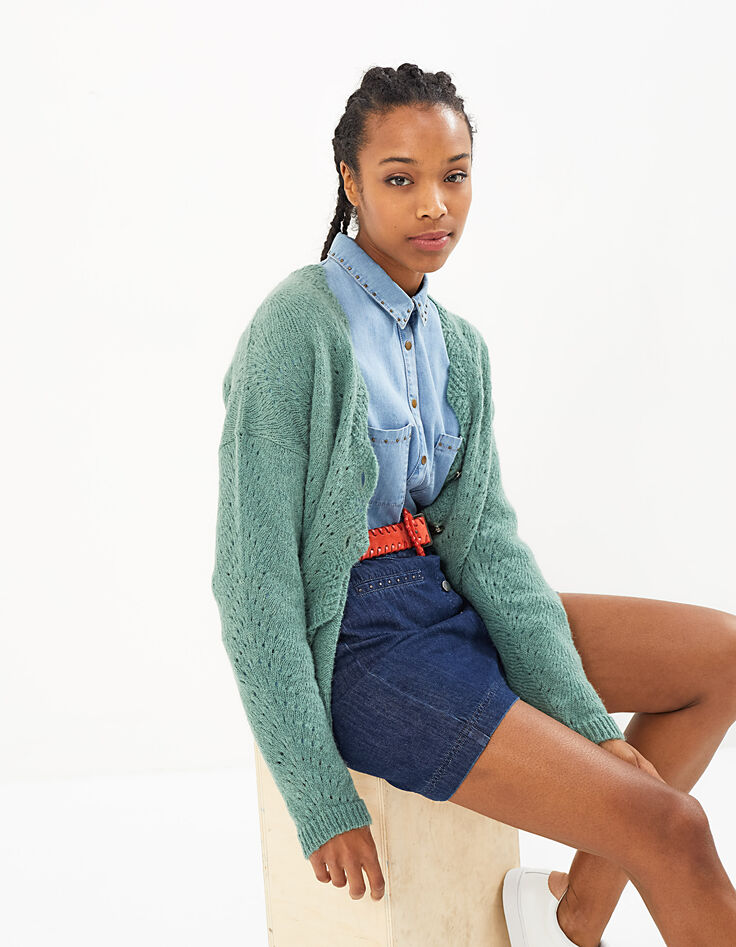 Cardigan amande en tricot ajouré I.Code-1 Cardigan amande en tricot ajouré I.Code-1