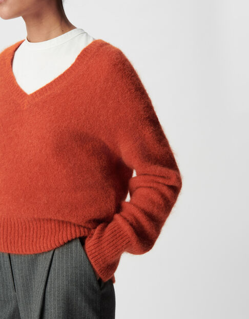 Oranger V-Ausschnitt Pullover Damen Alpaka-Mix - IKKS