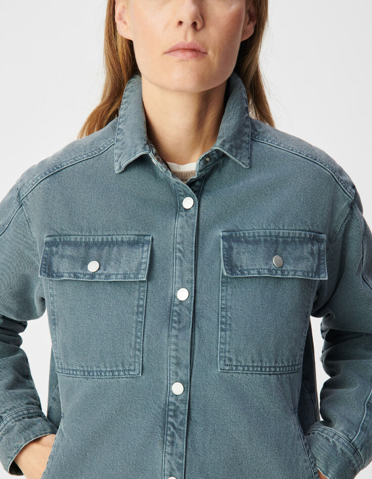 Blaue Jeansjacke in &Uuml;bergr&ouml;&szlig;e f&uuml;r Damen mit Steppjacke-5