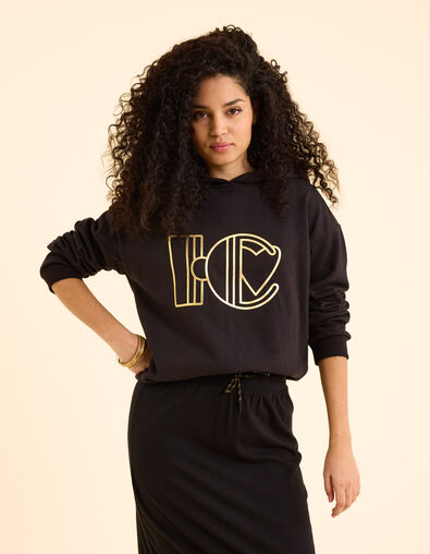 Sweat noir à capuche monogramme doré I.Code