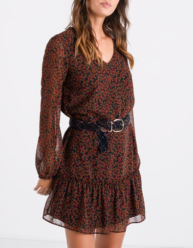 Vestido negro estampado hojas I.Code