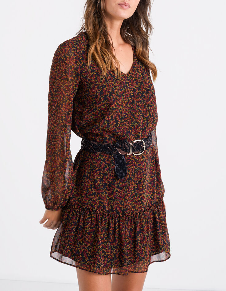 Vestido negro estampado hojas I.Code-1