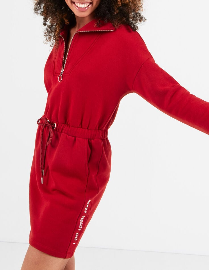 I.Code candy red zip-neck sweatshirt dress-3