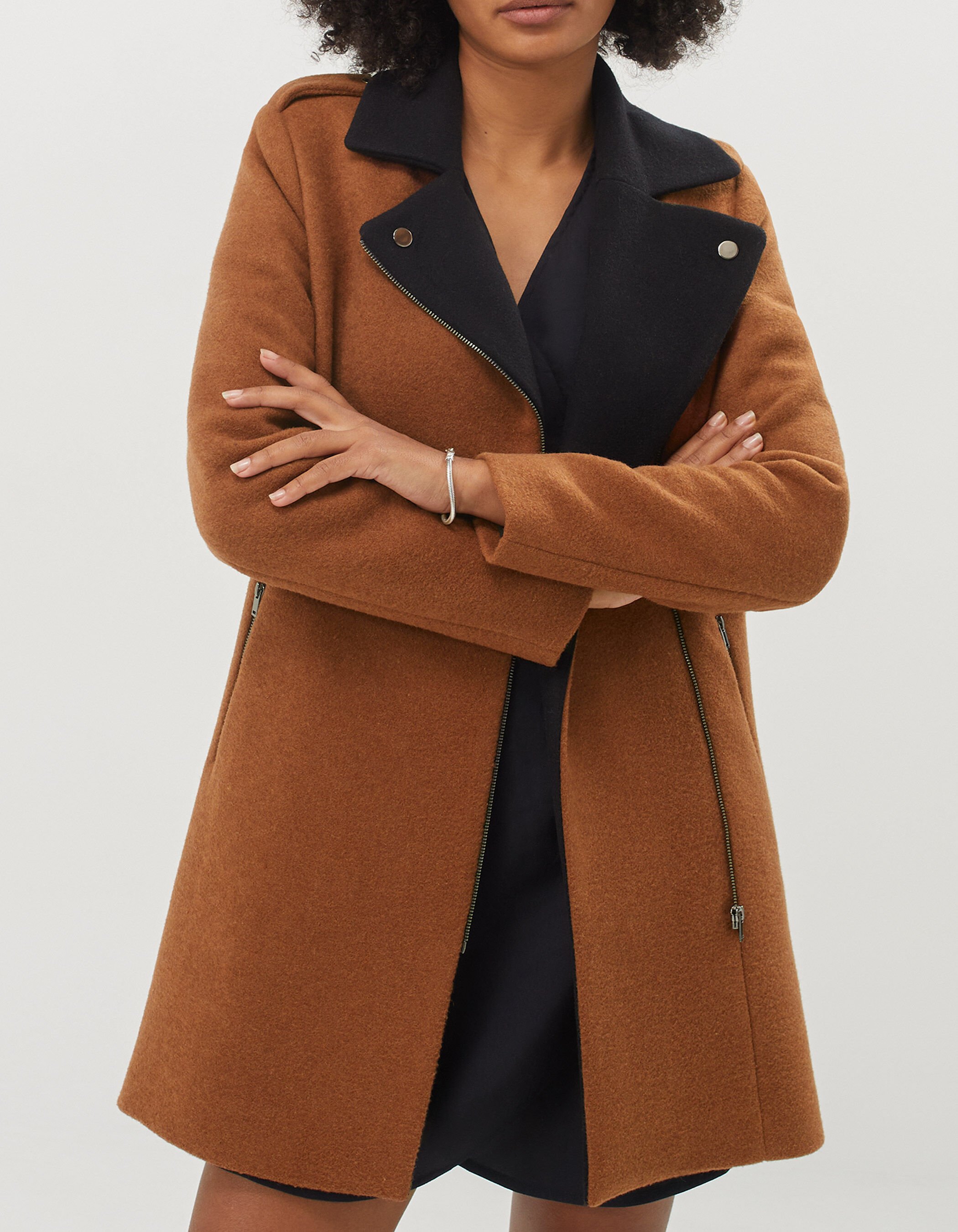 Manteau caramel et noir esprit motard I.Code
