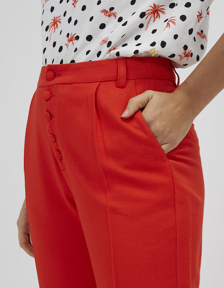 Mohnrote City-Hose mit Jacquard und Knöpfen I.Code-2