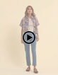 I.Code mauve short-sleeved shirt with parrot print-2