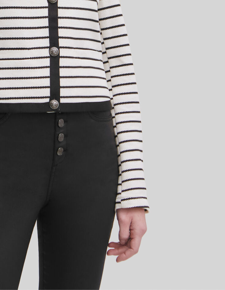 Cremewei&szlig;er Damenpiqu&eacute;blazer mit schwarzen Streifen-5