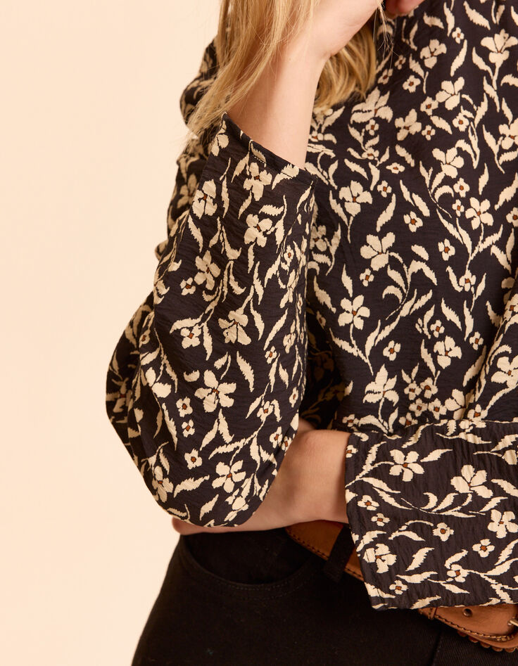 Zwarte blouse orchideeënprint I.Code-4