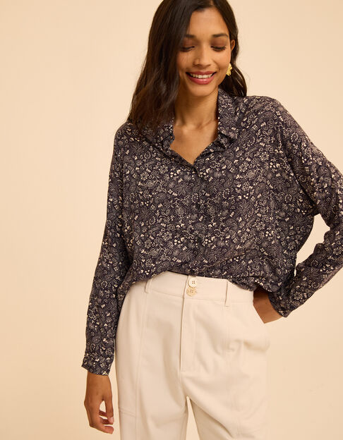 Chemise manches longues noire imprimé cachemire I.Code