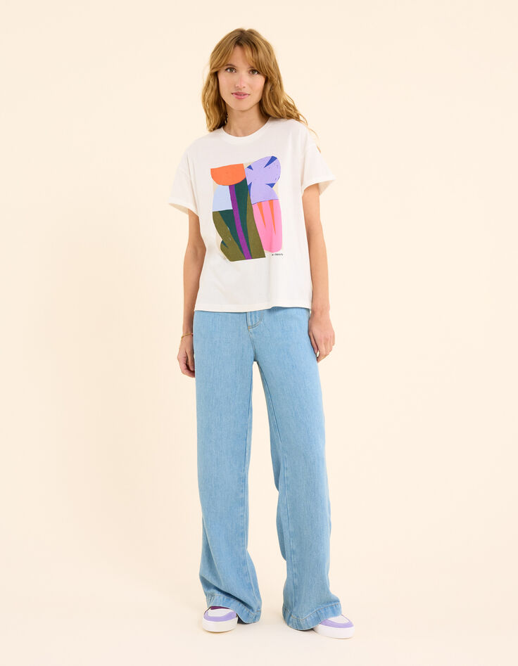 Weißes T-Shirt Grafik-Blumenmotiv I.Code x THE FEEBLES-4