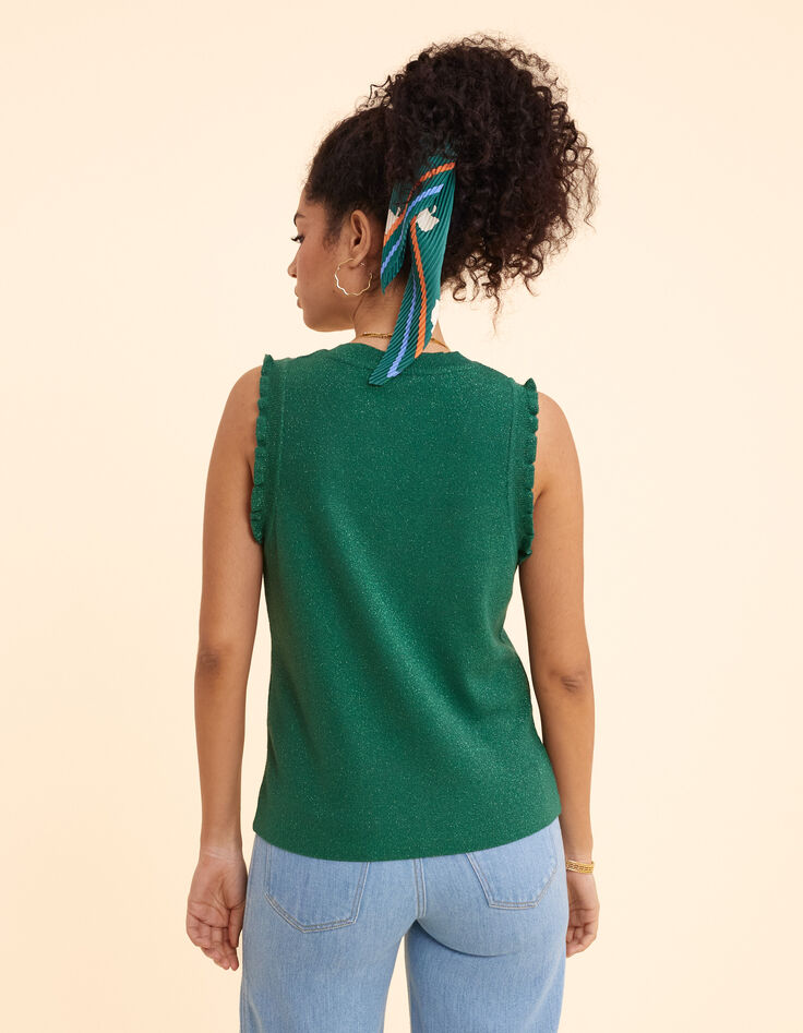 I.Code green lurex knit sleeveless sweater with ruffles-5