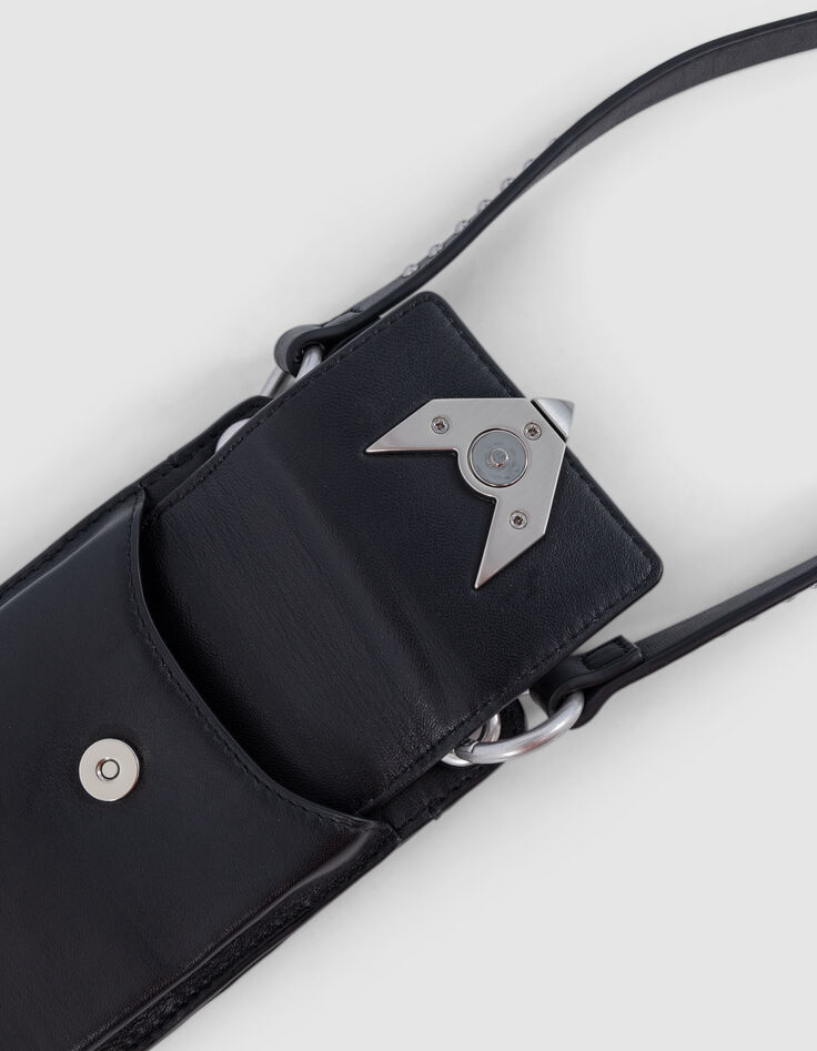 Handytasche 111 schwarz Leder Schulterriemen Nieten Damen-4