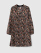Robe noire plissée à imprimé végétal I.Code-6