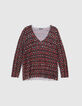 Schwarzer Damenfeinstrickpullover mit Ikatmuster-4