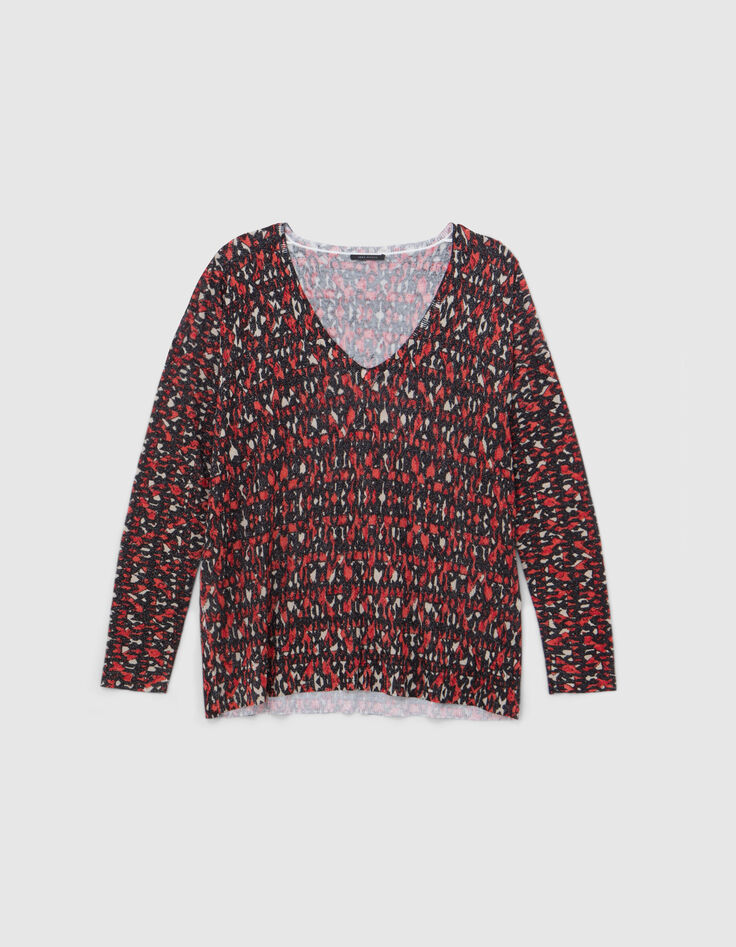 Schwarzer Damenfeinstrickpullover mit Ikatmuster-4