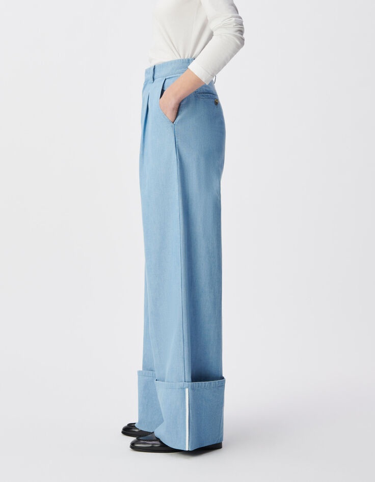 Blauer Hosenanzug aus Bio-Baumwolle f&uuml;r Damen mit breitem Revers-4