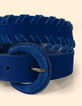 Cinturón de piel de terciopelo azul con bordes trenzados I.Code-5