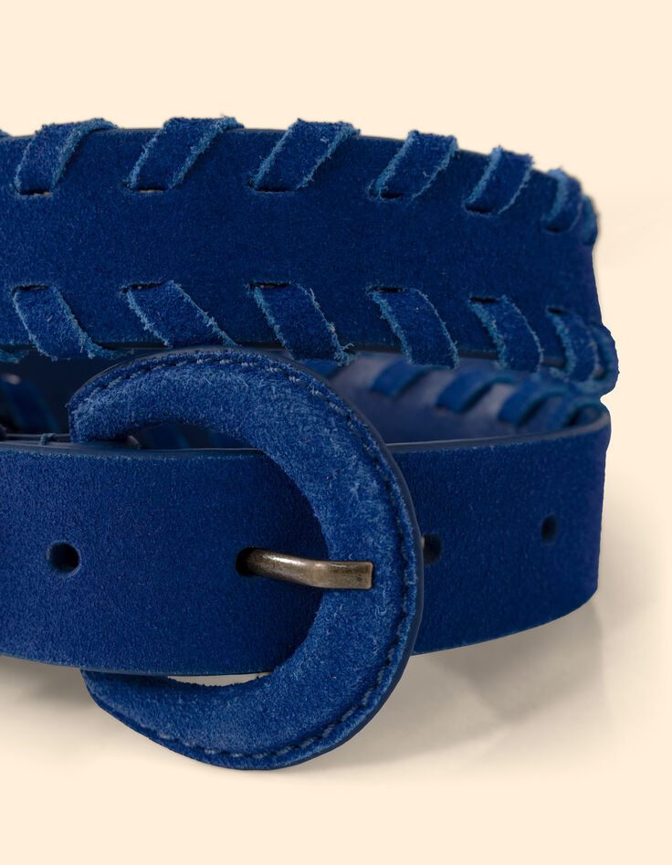 Cinturón de piel de terciopelo azul con bordes trenzados I.Code-5