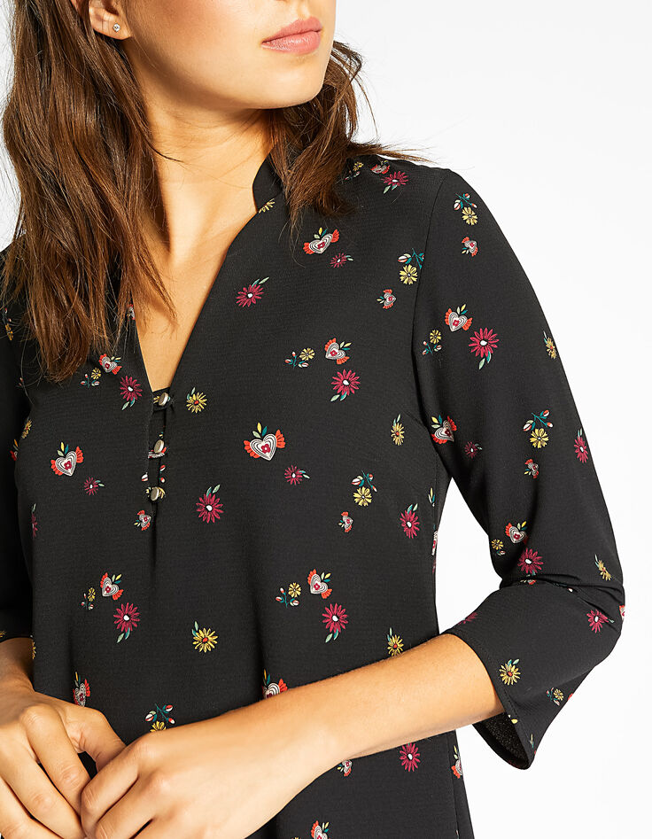 Vestido negro estampado floral I.Code-4