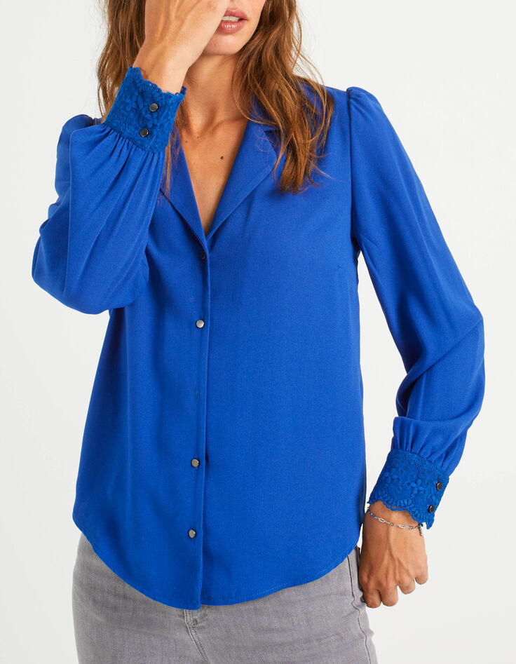 Camisa azul eléctrico con puños bordados I.Code-2