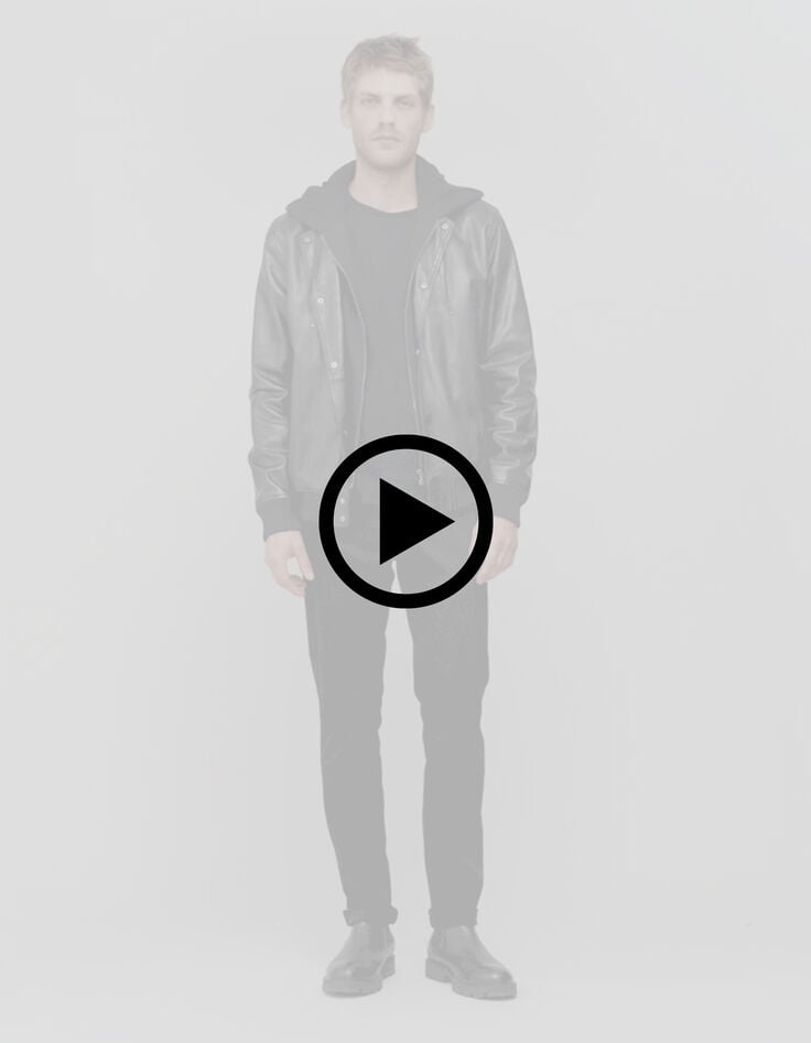 Schwarze Herrenbomberjacke aus Leder mit Futter-10