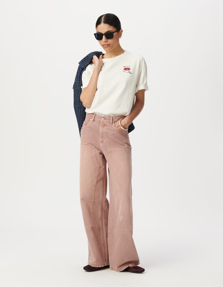 Rosa weite Damenjeans hoher Bund MILA-1